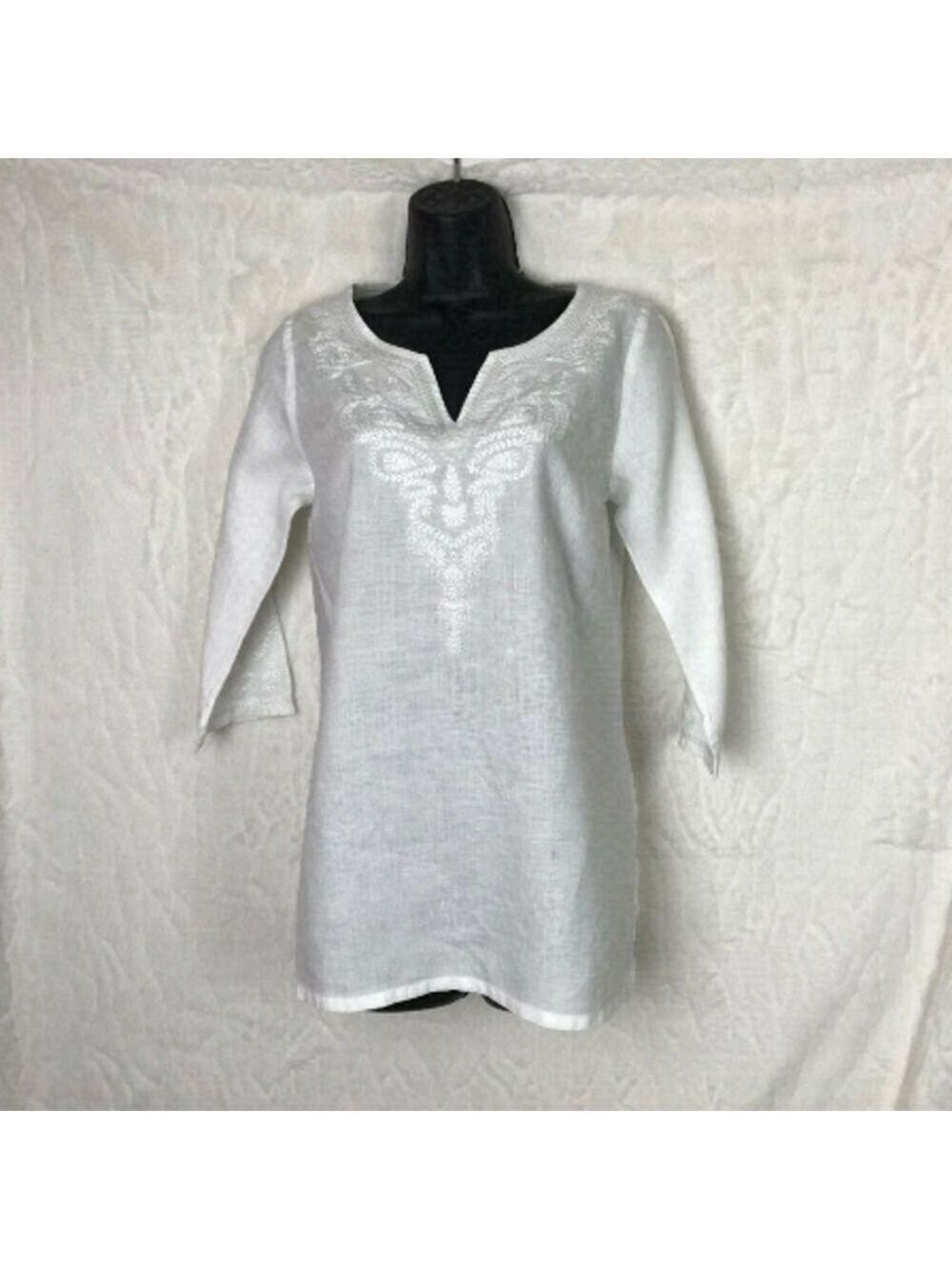 Tommy Bahama White 100% Linen Embroidered Top Size XXS